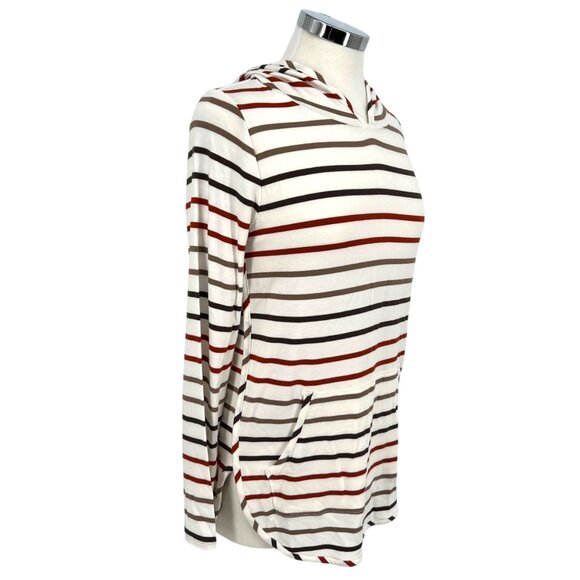 Market & Spruce Striped Hooded Long Sleeve Top Ivory Red Brown Size Large NWT - Picture 4 of 11